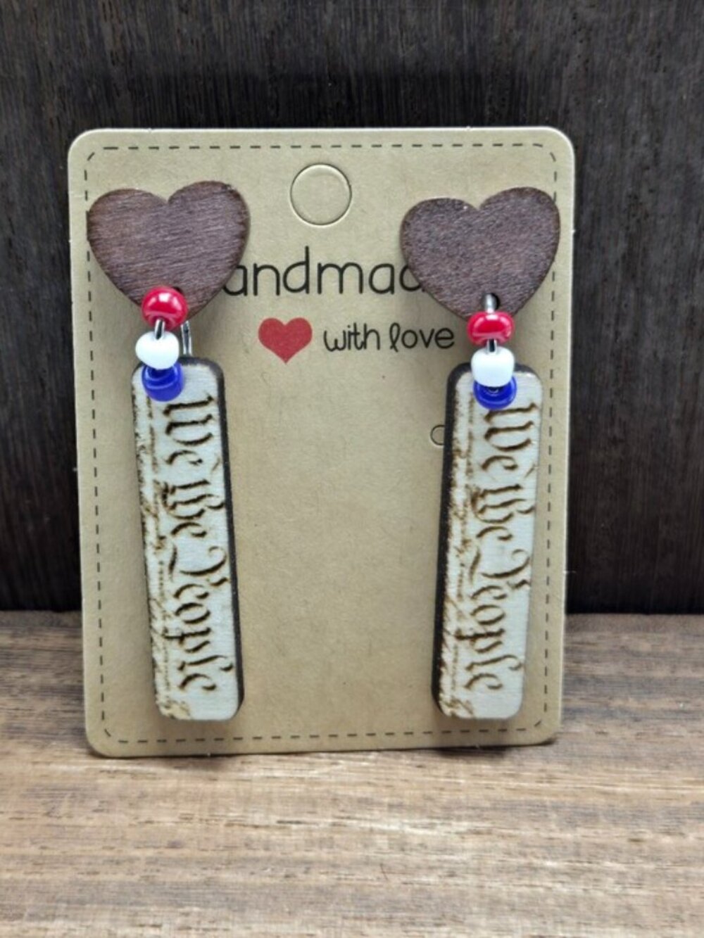 NWT We the People Constitution Earrings USA Patriotic Wood Glass Beads Dangle